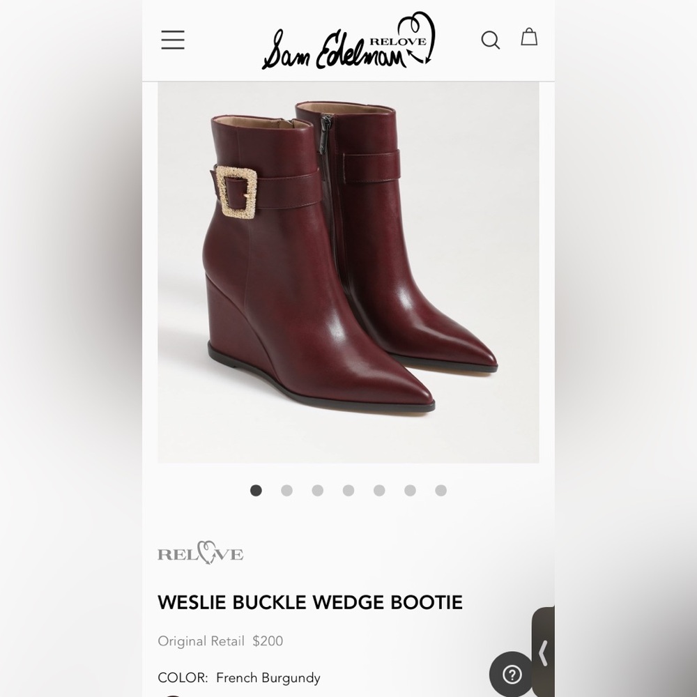 SAM EDELMAN Weslie Leather Wedge Ankle Boots, Burgandy - Picture 3 of 13
